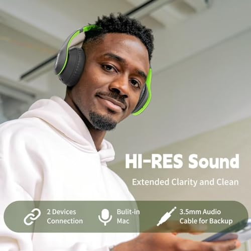 Wireless Bluetooth Headphones Over Ear V6.0 HiFi Stereo with Mic | 65H Playtime 6EQ Modes Foldable Bluetooth Headset with Microphone for Travel Smartphone Computer Laptop Green - color: Green