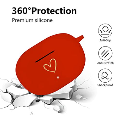 Compatible with Beat Studio Buds 2021, Soft Silicone Case with Gold Heart Pattern for Beats Studio Buds Case with Cute Butterfly Keychain for Girls Women (Red) - color: Red