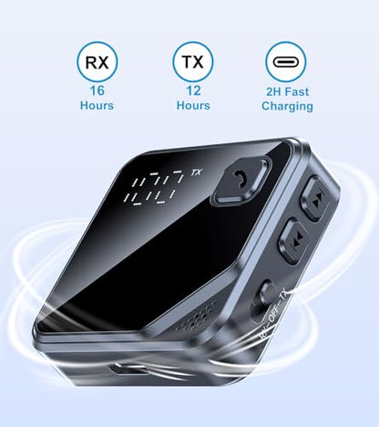 Bluetooth Transmitter Receiver for TV & Airplane AUX Adapter | Airplane Bluetooth Adapter for Headphones, Bluetooth Receiver for Car Stereo/Home Stereo, Bluetooth 5.3 Audio Adapter