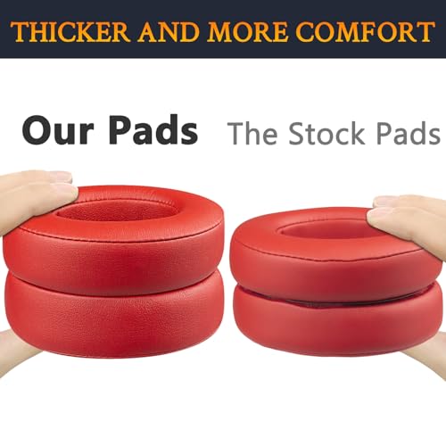 Replacement Ear Pads Cushions for Beats Studio 2 & Studio 3 Wired & Wireless Headphones, Earpads with Soft Protein Leather, Noise Isolation Memory Foam, Added Thickness - Red - color: Red