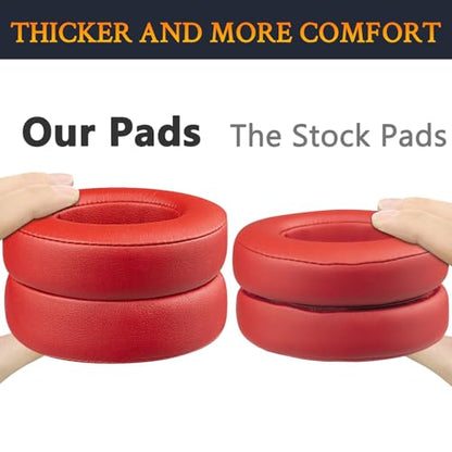 Replacement Ear Pads Cushions for Beats Studio 2 & Studio 3 Wired & Wireless Headphones, Earpads with Soft Protein Leather, Noise Isolation Memory Foam, Added Thickness - Red - color: Red