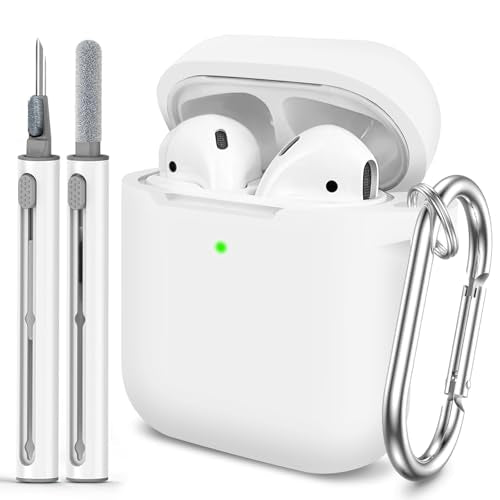 for AirPods 1/2 Case Cover,Come with Cleaner Kit,Soft Skin Silicone Case Cover with Keychain,Full Protective Case for Men and Women,Compatible with AirPods 2nd 1st Generation Case,White - color: B7-White