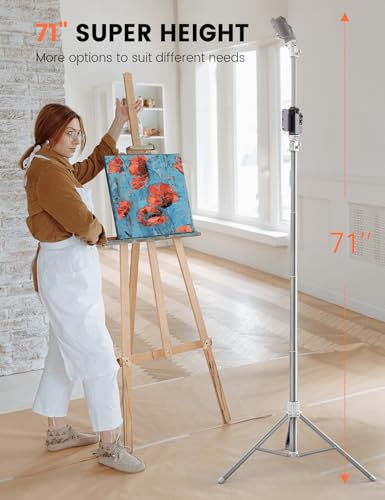 71'' Phone Tripod Stand, Extendable Reinforced Aluminum Phone Stand with Wireless Remote, Stable Cellphone Tripod Compatible with iPhone 14/13/12 Galaxy S23/S22 Huawei (White) - style: 71'' White