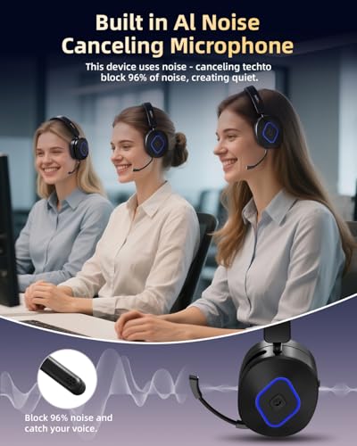 Wireless Headset with Mic for Work, Bluetooth Headset with Noise Cancelling | Wireless Headphones with Mic & USB Dongle, 40H & Mute, Ideal for PC/Call Center/Computer/Laptop/Study