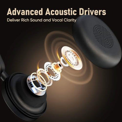 Bluetooth Headset with Microphone for PC & Laptop, Wireless Office Headset with USB Dongle, ENC Noise Cancelling Mic, 30H Talk Time, On-Ear Computer Headset for Zoom Teams Call Center