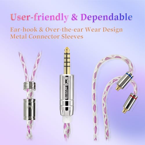 프리미엄 IEM 이어폰 오디오 케이블, 실버 도금 사각형 구조 코어 와이어, 균형 잡힌 업그레이드 케이블, 브레이드 Hi-Fi 교체 연장 코드 1.2M(4.4mm 잭 to MMCX)