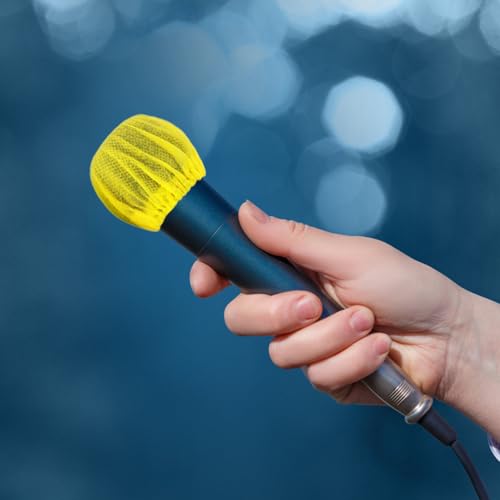 Healifty Disposable Rubber Non-woven Covers Fabric Microphone Mic 100pcs Shield Protection Replacement Covers with Band and Quick Application and Easy to Use Recording Studios Speeches