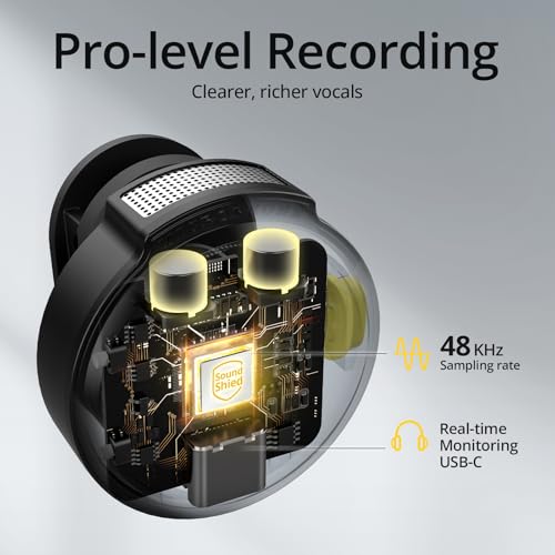 Hingso Wireless Lavalier Microphone for iPhone, Android, 48khz, 50Hrs Battery, Noise Cancellation, Magnetic Clip iPhone Microphone for Video Recording, Streaming, Vlogging