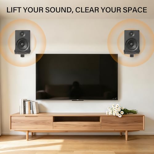 Speaker Wall Mounts,Adjustable Swivel & Tilt,55 Lbs,1Pair Black | Dual Side-Clamping Bookshelf Speaker Stands with 360° Swivel & ±7° Tilt,Fits 5.3"-11.0" Wide,55 lbs Capable,Includes Hardware