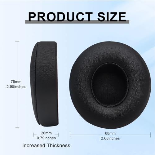 Replacement Ear Pads for Beats Solo 2 & Solo 3 Wireless On-Ear Headphones, Ear Cushions, Headset Earpads, Ear Cups Cover with Soft Protein Leather (Black) - color: Black