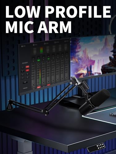 Low Profile Mic Boom Arm - YOUSHARES Boom Arm for Blue Yeti Fifine AM8 K688 QuadCast SoloCast AT2020, Adjustable Low Profile Microphone Arm for Podcast Streaming Gaming Studio