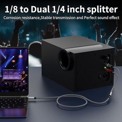 1/8 Stereo to Dual 1/4 Mono Cable 10ft, 3.5mm to Dual 1/4 Cable, 1/8 inch TRS Stereo to Dual 1/4 inch TRS Splitter - color: 3.5mm to 2x6.35mm Audio Cable, size: 10 feet