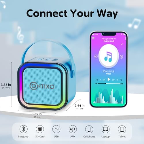 Contixo KS1 Mini Karaoke Machine for Kids with 2 Wireless Microphones, Blue | Portable Bluetooth Speaker, 2 Wireless Microphones, Dynamic Lights, Home Party Entertainment Toy - color: Blue