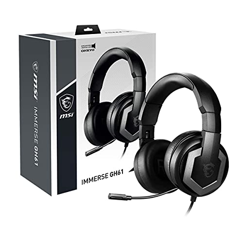 msi Immerse GH61 Gaming Headset, Hi-Res Virtual 7.1 Surround Sound, Built-in ESS DAC & AMP, 3D Audio, Swappable Ear Cushions, 3.5mm Jack/USB, Carrying Case Included, PC/Mac/PS4/Xbox - size: Large, style: Immerse GH61