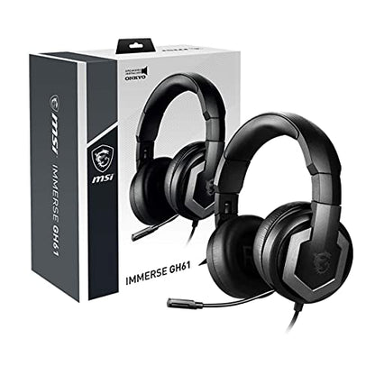 msi Immerse GH61 Gaming Headset, Hi-Res Virtual 7.1 Surround Sound, Built-in ESS DAC & AMP, 3D Audio, Swappable Ear Cushions, 3.5mm Jack/USB, Carrying Case Included, PC/Mac/PS4/Xbox - size: Large, style: Immerse GH61