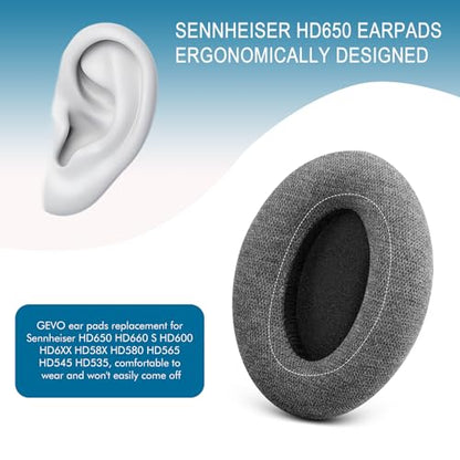 GEVO Earpads for Sennheiser HD650/HD600/HD660S/HD545/HD525/HD535 Headphones, Velour Ear Pads Cushions Replacement for Massdrop X HD6XX/HD58X and HD580/HD565 Jubilee Headset (Velour Gray) - color: Velour Gray