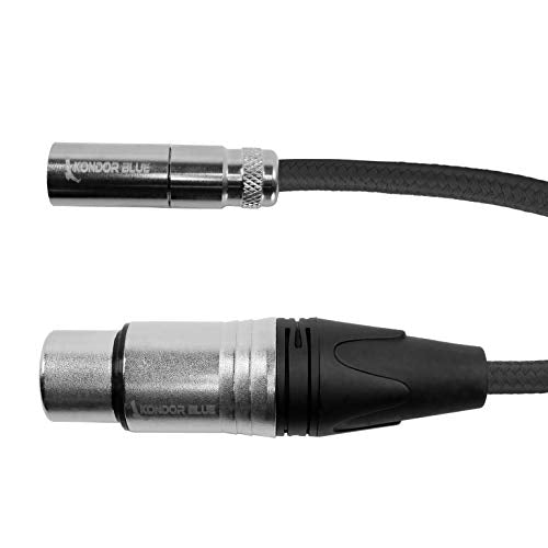 KONDOR BLUE | 16 Inch Mini XLR (TA3) 3-Pin Male to XLR Female Audio Cable | Braided On-Rig Mic Cable for Blackmagic Design Pocket Cinema Camera 4K 6K, for Canon EOS C70 | Black - color: Black