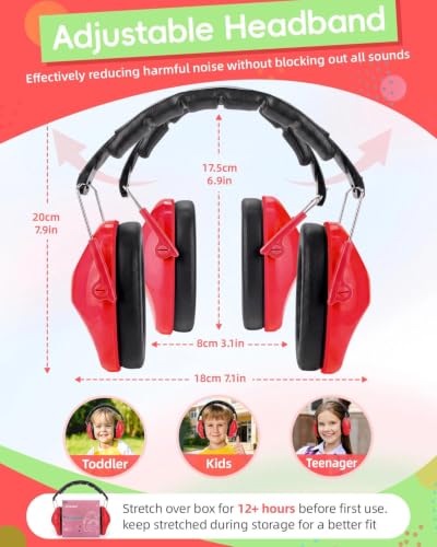 ZOHAN 032 Kids Noise Cancelling Headphones - 25dB NRR Kids Ear Protection, Hearing Protection Safety Ear Muffs for School Monster Truck Fireworks Traveling Studying Concerts Autism - Red - color: Red