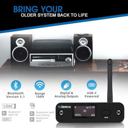 B2 LDAC/aptX HD Bluetooth 5.1 Hi-Fi Audio Receiver with ESS DAC,OLED Display,RCA,Optical & Coaxial,Extended Range for Home Stereo