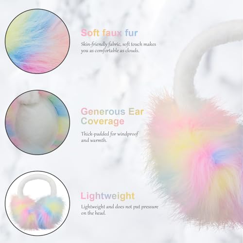 Earmuffs for Women Girls Faux Fur Fuzzy Headband Foldable Ear Covers Cold Weather Accessory - color: Colorful 1