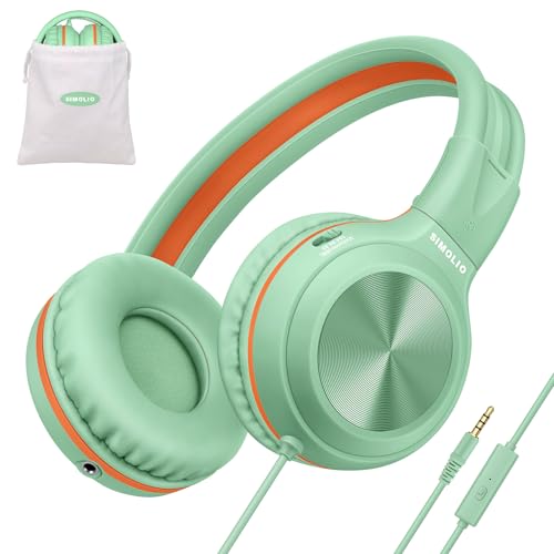 SIMOLIO Manyshare Kid Wired Headphone with Mic, 3.5mm Plug, School & Travel - color: Green