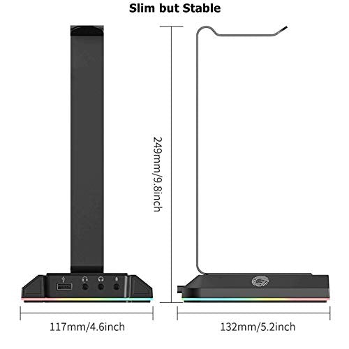 EKSA Headphone Stand, RGB Gaming Headset Stand for Desk with 7.1 Surround Sound, Headphone Holder with 3.5mm Aux and 2 USB Ports, Aluminum PC Gamer Headset Accessories for All Headphones Size