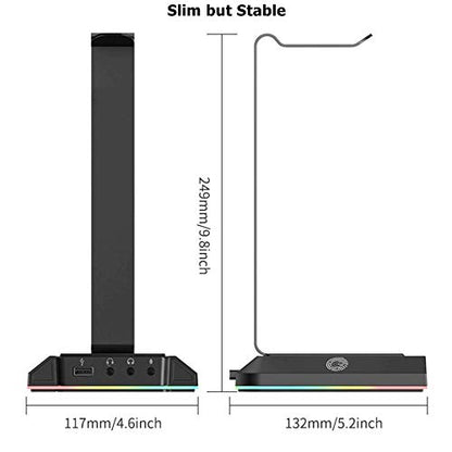 EKSA Headphone Stand, RGB Gaming Headset Stand for Desk with 7.1 Surround Sound, Headphone Holder with 3.5mm Aux and 2 USB Ports, Aluminum PC Gamer Headset Accessories for All Headphones Size