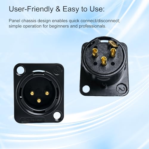 RIVIERA XLR Panel Mount Chassis 3pin Male & Female Nickel Plated Metal Housing and 24K Gold-Plated Contacts (5 Male Black) - color: Black, size: Male