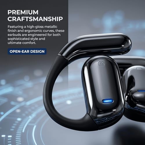 HAUSBELL Open Ear Wireless Earbuds Bone Conduction Headphones 80H Sports | IPX5 waterproof, digital display, 6.1Bluetooth. Ergonomic earhook for cycling, running & gym. Comfort for glasses wearers