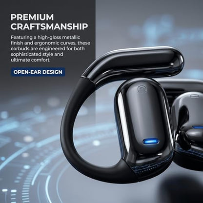 HAUSBELL Open Ear Wireless Earbuds Bone Conduction Headphones 80H Sports | IPX5 waterproof, digital display, 6.1Bluetooth. Ergonomic earhook for cycling, running & gym. Comfort for glasses wearers