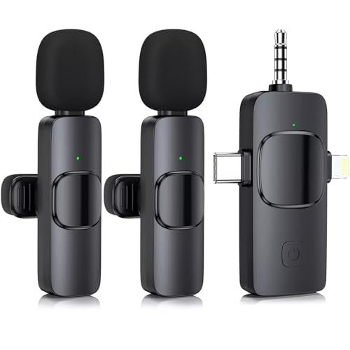 Mini Microphone, 3 in 1 Wireless Microphone for iPhone, iPad, Android, Camera, Professional Wireless Lavalier Lapel Mics for Recording, YouTube, TikTok - style: Lightning+USB C+3.5mm Jack