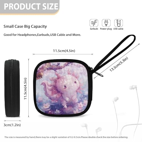 Headphones Carrying Case, Cherry Blossom Axolotl Protective Shell Travel Bag for Cable, Charger Storage for Earphone, Earbud, Earpieces - color: Cherry Blossom Axolotl