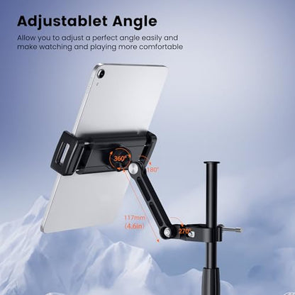 CreaDream iPad Holder for Mic Stand, Aluminum Tablet Holder for Mic Music | Adjustable Tablet Holder for Micphone Stand, Heavy Duty iPad Clip Attachment Compatible with Devices from 4.7 to 13 inch