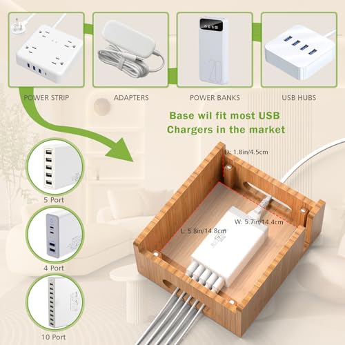 Pezin & Hulin Bamboo Charging Stand with Pack 5 Cables-Natural Bamboo | Dock Organizer for Multi Devices, Cell Phone, Tablets, Smart Watch, No Power Charger Block - color: Without Charger