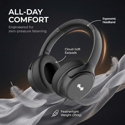 Wired Over-Ear Headphones, Mic, 3.5mm, USB-C Adapter, Black | Over-ear comfort with inline mic, volume control, 3.5mm jack, and USB-C adapter for phones, laptops, PCs, and tablets. - color: Black