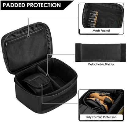 GOBUROS Shooting Glasses and Earmuffs Carrying Case for Shooting Range | Soft Protective Carrying Storage Case for Earmuff and Shooting Glasses, Universal Earmuff Case for Hunting Shooting, Only Bag