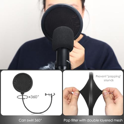 Sherr 4 Pcs Tripod Microphone Stand with Mic Clip and Windscreen
