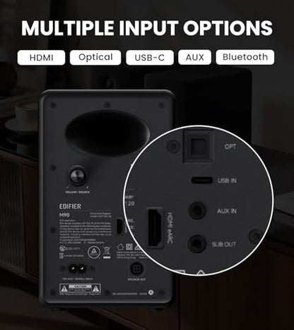 Edifier M90 Computer Speakers, 100W RMS Desktop Speakers, Black | Hi-Res Audio with LDAC, Bluetooth 6.0 Compact Speaker, HDMI eARC/Optical/USB-C/AUX Inputs, SUB Out, Remote Control for TV/PC - color: Black