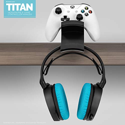 BRAINWAVZ The Titan - Desktop Gamepad Controller & Headphone Hanger Holder - Designed for Xbox ONE, PS4, PS3, Dualshock, Switch, PC, Steelseries, Steam & More, Reduce Clutter, Black - color: Titan - Controller & Headphone Mount