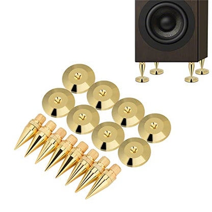 Speaker Spike Pad Kit,8 Pairs 6 X 36 mm Copper Speaker Spike Isolation Stand with Base Pad Feet Mat for Speaker, Amplifier, CD DVD Player, Turntable Recorder,Instrument