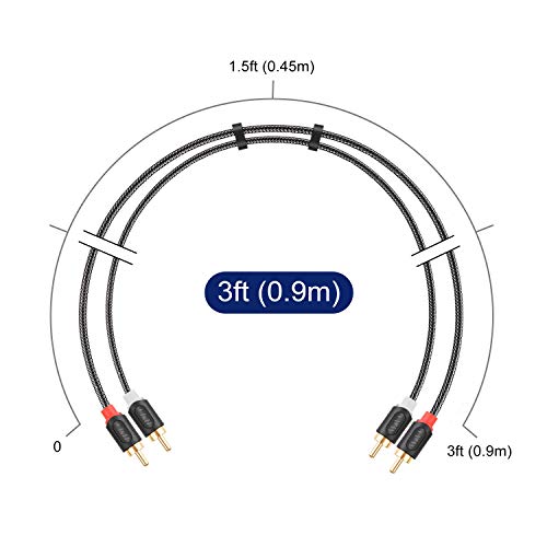 J&D RCA Audio Cable, Audiowave Series 2 RCA Male to Male Stereo Audio Cable for Home Theater, HDTV, Gaming Consoles, Hi-Fi Systems - Gold Plated Connecter, Nylon Braid (3 Feet) - size: 3 Feet