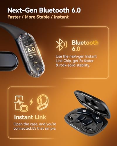 Gen 2 Open Ear Headphones - True Bone Conduction Wireless Earphones, Bluetooth 6.0, Tuned for Audio, Fit for Running, Yoga, Up to 60H Playtime with Case, IP68 - color: Obsidian