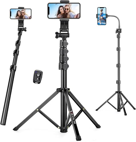 74" Flexible Phone Tripod, Tall Cell Phone Tripod with Adjustable Gooseneck & Remote, Portable Camera Cellphone Stand for Video Recording, Compatible with iPhone Android - size: 74 inch