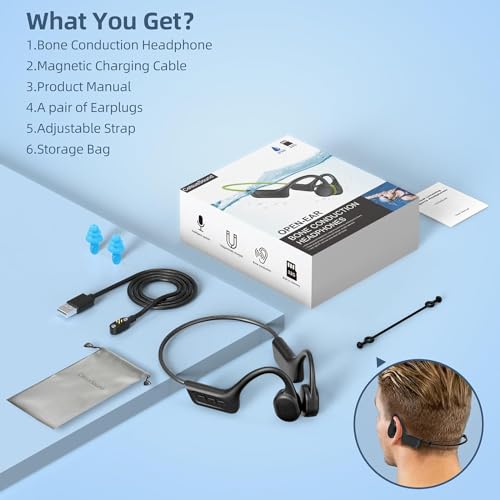 Bone Conduction Headphones,Waterproof IP68,Wireless Bluetooth 5.3 Earphones with Microphone, Built-in 32GB MP3 Open Ear Bluetooth Headphones for Running (Matt Black) - color: Matt Black