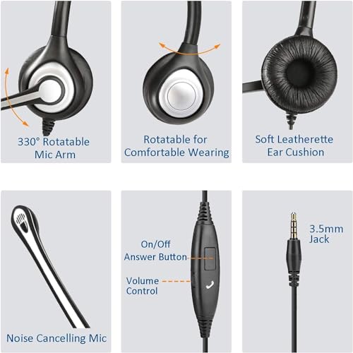 Wantek Phone Headset Wired Computer Headset with Microphone – Noise Cancelling 3.5mm/2.5mm Headphones for PC, Laptop, Mac, iPhone, Samsung – Compatible with Zoom, Teams, Call Center, Home Office - style: 602-3.5mm