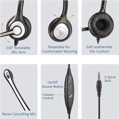 Wantek Phone Headset Wired Computer Headset with Microphone – Noise Cancelling 3.5mm/2.5mm Headphones for PC, Laptop, Mac, iPhone, Samsung – Compatible with Zoom, Teams, Call Center, Home Office - style: 602-3.5mm
