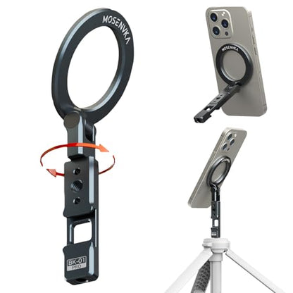 MOSENVKA Magnetic Phone Tripod Mount With 1/4" Hole&Cold Shoe,Foldable Travel Phone Stand Smartphone Tripod Adapter for iPhone Cell Phone Stand Holder for Desktop Video Live Streaming Vlogging Filming