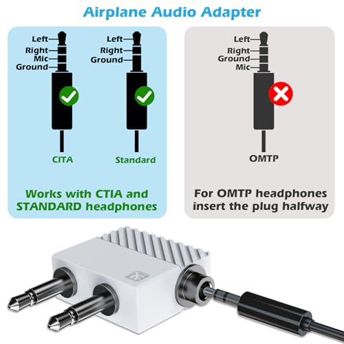 KAIY Airplane Headphone Adapter Dual 3.5mm Male to 3.5mm Female | AUX Airplane Audio Jack Adapter for Headphones, Plane Splitter to Plug Flight Connector for Delta/Emirates/EVA 2 Pack - color: Black+White