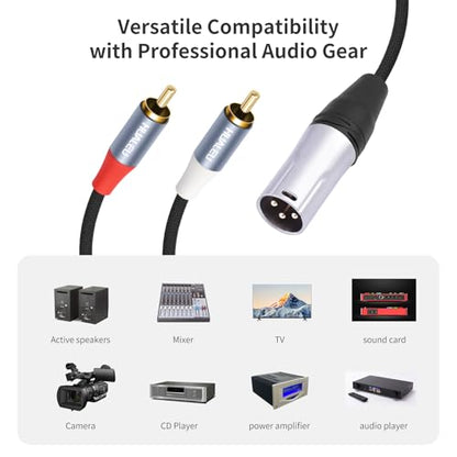 3Pin XLR Male to 2 RCA Male Y Splitter Patch Cable 6Feet,One-Point Two-Unbalance Audio Cable 1 XLR to 2 RCA for Speaker Condenser Microphone Mixer AMP - color: 6Ft/XLR M to 2 RCA M