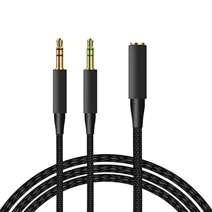 Headphone Splitter 2 in 1 Y-Splitter Replacement Audio Extension Cable Compatible with HyperX Cloud II/Cloud Alpha/Cloud Flight/Cloud Silver/Cloud Flight/CloudX Series Headsets, 6.5FT